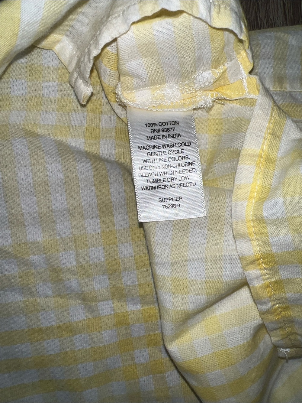 100% cotton Yellow and White Gingham Button-Up Shirt - Picture 5 of 6
